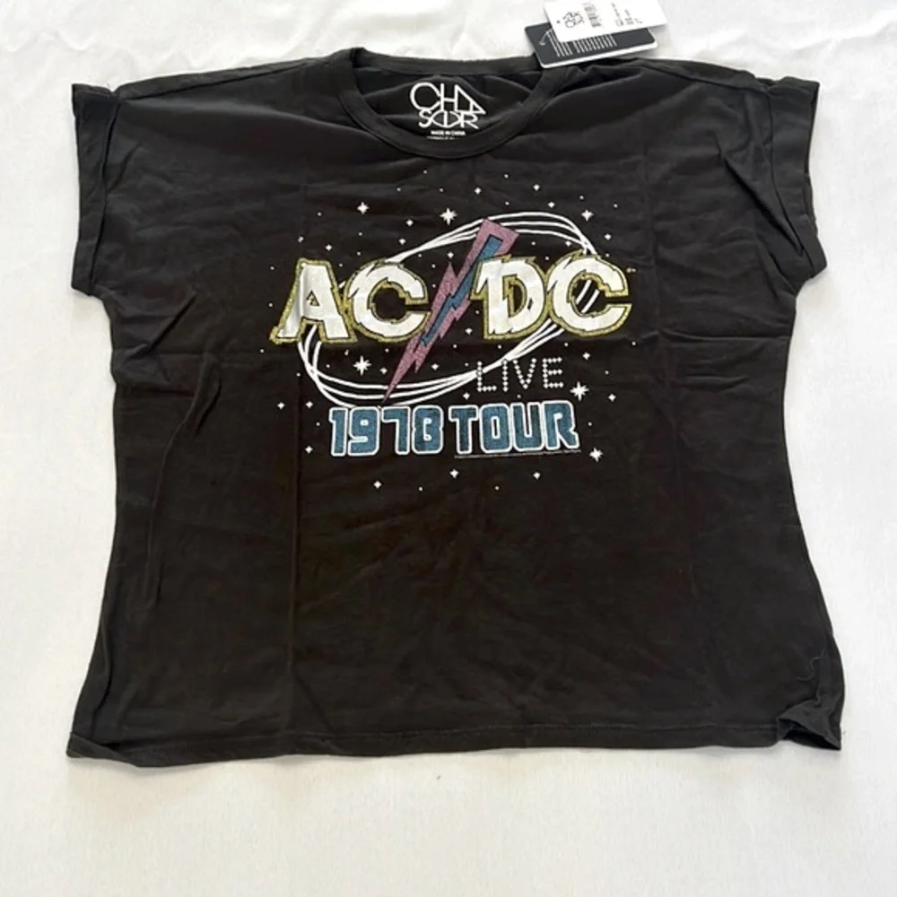 NWT Women’s Sz M CHASER vintage jersey AC/DC 1978 Tour tee in black SOLD OUT! - Picture 1 of 2